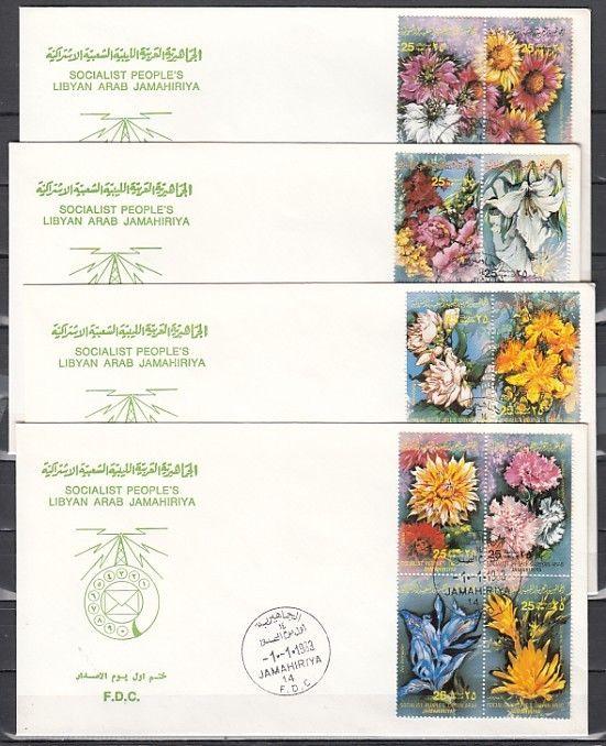 Libya, Scott cat. 1052 A-P. Flowers issue. 4 First day covers. ^