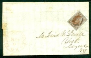 US 1848 5¢ (#1) on folded letter w/red BUFFALO & ALBANY R.R. cds, VF