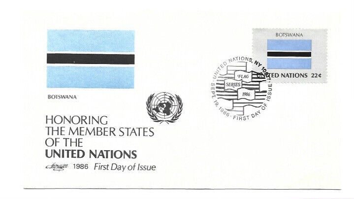 United Nations #488 Flag Series 1986, Botswana, Artmaster FDC