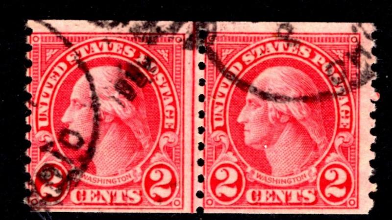 $US Sc#599a used, fine, line pair, both type II, Cv. $400