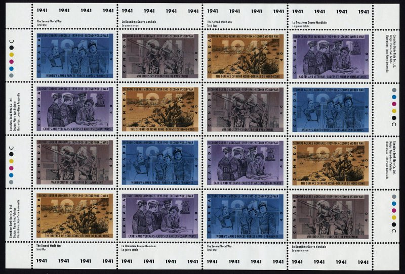 Canada 1991 - Second World War 1941 MNH Pane of 16 # 1348a