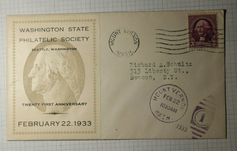 Washington State Philatelic Society Souvenir Sheet Cachet Cover 1935