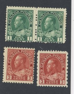 4x Canada MNH Admiral Stamps #104-1c Pair #109 #184 12x8 VF Guide Value = $75.00