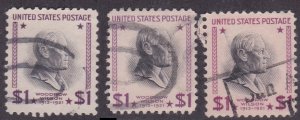 US 832 Used Presidents $1  - 3 Color Varieties