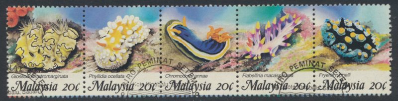 Malaysia SC# 386  Used Strip of 5  Coral Marine Life  see details & scan