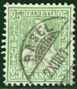 SWITZERLAND Helvetia Scott.65 25c Granite Superb 1881 CDS Used c$110+ 3RGREEN146