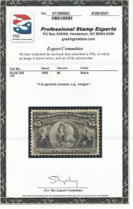 245 VF previously hinged PSE cert OG with rich color cv $ 2500  see pic 