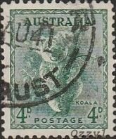 Australia 1938 Sc#171a, SG#170 4d Green Koala CofA Wmk 228 USED-Fine-NH.