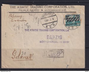 Poland 1923 Register Cover Warsaw Danzig Ovprt Commercial 15320