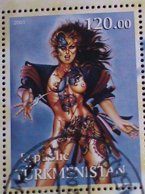 ​TURKMENISTAN-STAMP -2001-THE ART OF OLIVIA CTO STAMP:MINI SHEET RARE #2