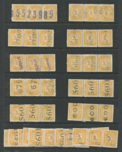 CANADA REVENUE FU43 USED UNEMPLOYMENT INSURANCE STAMP STRIP OF 3 WHOLESALE LOT