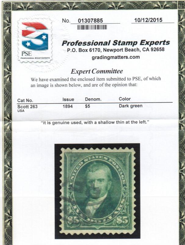 USA #263 XF Used **With Certificate**