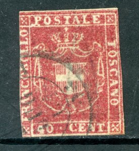 Italy 1860 Tuscany 40¢ Carmine Scott #21 VFU O980 ⭐⭐⭐⭐⭐