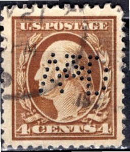 U.S.A.; 1917; Sc. # 503;  Used Perf. 11 Single Stamp W/Perfins