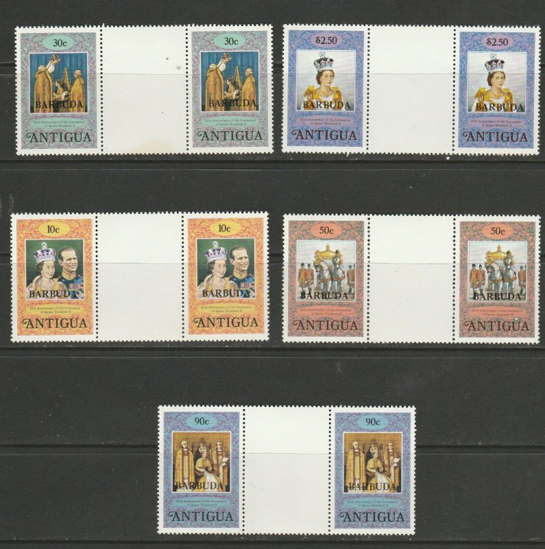 BARBUDA (ANTIGUA OPRINT) 1978 CORONATION, GUTTER PAIRS MNH