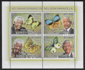 St. Thomas / Sao Tome  sheet of 4   Nelson Mandela and Butterflies  2009  MNH