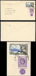 Fiji 2d Silver Jubilee and 1d Violet Plate example on a Commercial cover to USA