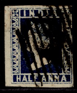 INDIA QV SG7, ½a indigo, USED. Cat £160. DIE II