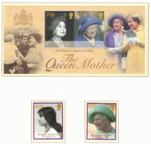 BRITISH ANTARCTIC 2002 Queen Mother; Scott 312-14, SG 344-46; MNH