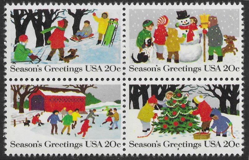 US #2027-30 MNH block. Christmas Outdoor Fun times.  Nice.