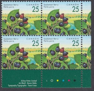 Canada - #1355 Saskatoon Berry, APL Printing, Plate Block - MNH