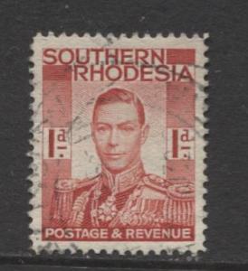 Southern Rhodesia- Scott 43 - KGVI - Definitive -1937 - FU- Single 1d Stamp