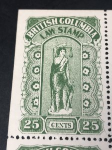 BRITISH COLUMBIA  # L23-MNH-FULL PANE OF 25-LAW STAMP--MAJOR PLATE FLAW-1912-16