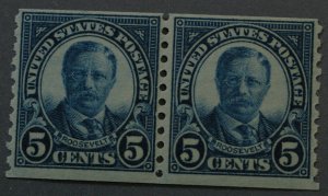 United States #602 Five Cent Roosevelt Coil Pair MNH