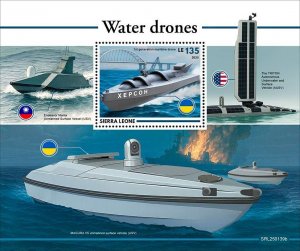 SIERRA LEONE - 2025 - Water Drones - Perf Souv Sheet - Mint Never Hinged