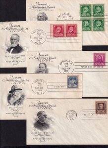 1940 Famous Americans, poets Sc 864-868-2 ArtCraft 1c to 10c set of 5