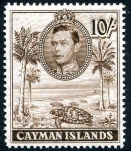 CAYMAN ISLANDS-1943 10/- Chocolate Perf 14 Sg 126a LIGHTLY MOUNTED MINT V26399