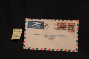 South Africa 196 & 208 on cover Johannesburg to W. Norfolk VA (#1336)