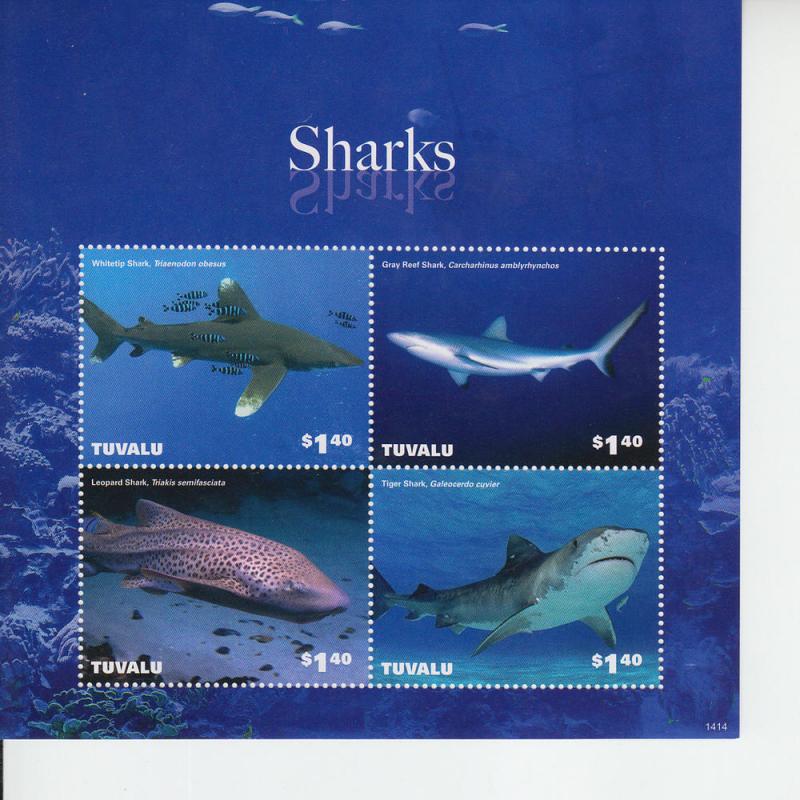 2014 Tuvalu Sharks II MS4 (Scott 1303) MNH