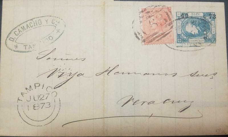 J) 1872 MEXICO, BRITISH POST OFFICE IN TAMPICO, IN A MAIL BEARING  WITH A 4P ORA