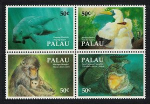 Palau Booby Bird Dugong Crocodile Macaque Animals Block of 4 1993 MNH