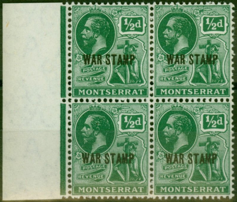 Montserrat 1918 1/2d Green SG61 Fine MNH Left Side Marginal Block of 4