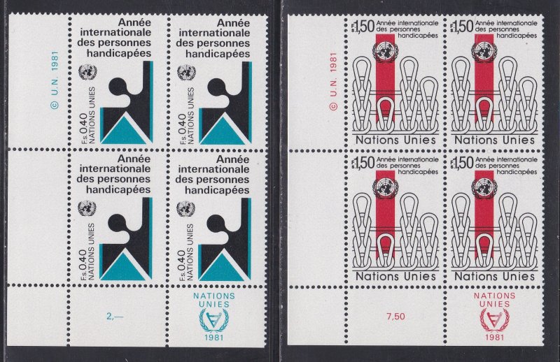 United Nations - Geneva # 99-100, Inscription Blocks of Four, NH, 1/3 Cat.