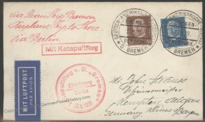 Germany 1929 Bremen Cherbourg 28.8.1929 Catapult Cover Airmail Cachet 103267