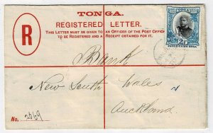 Tonga 1895 Nukualofa cancel on uprated registry envelope to New Zealand, SG 43