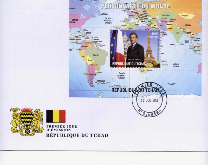 Chad 2009 Nicolas Sarkozy French Politician s/s Perforated in official FDC