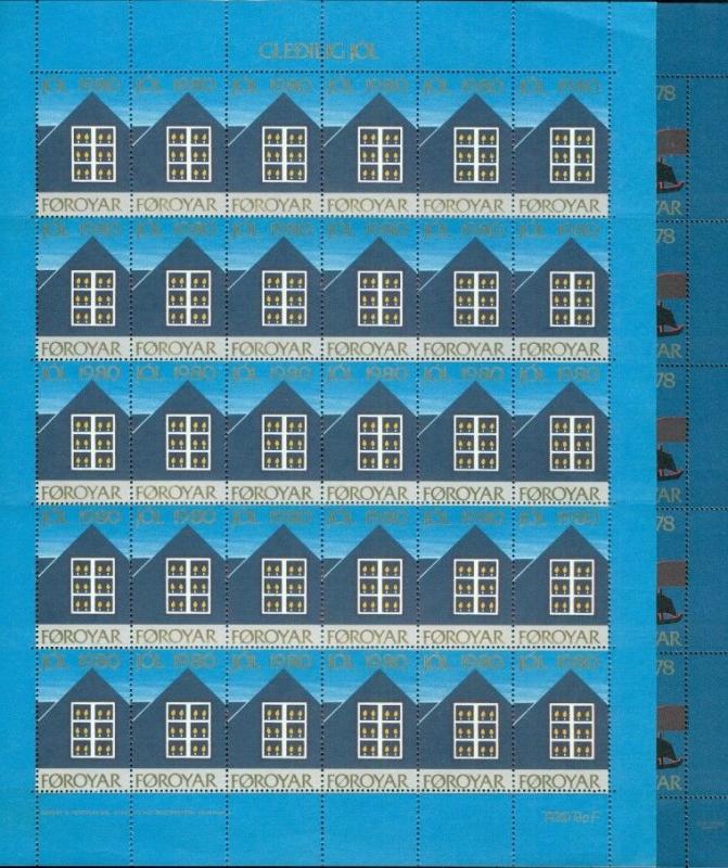 FAROE ISLANDS & DENMARK COMPLETE CHRISTMAS SEAL SHEETS, MINT VF 1978/82, 7 TOTAL