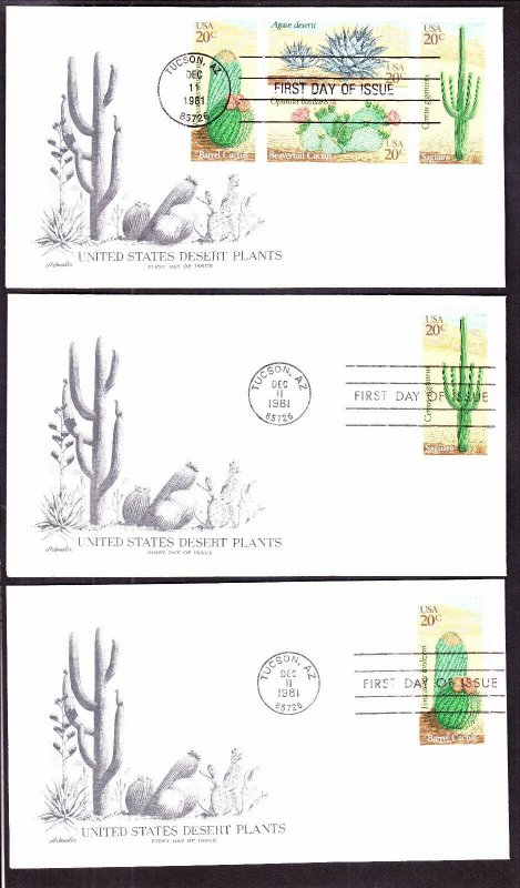 US 1981 20c 1942-45 Desert Plants Tucson First Day Covers w/ Inserts