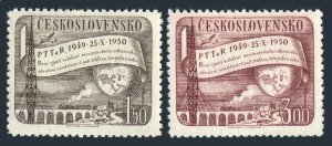 Czechoslovakia 430-431, MNH. Mi 634-635. League of P.T.T. Employees. Globe,Plane