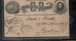 COSTA RICA COVER (P0209B) 1886 2C PSC WITH LONG MSG VIA NEW ORLEANS TO GERMANY 