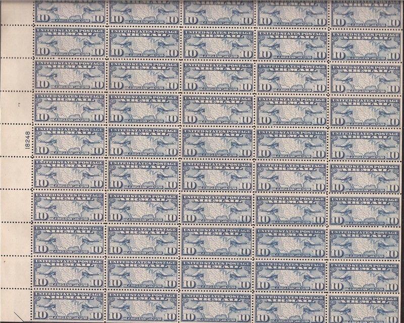 US Stamp - 1926 10c Map & Mail Planes Airmail - 50 Stamp Sheet #C7 MNH