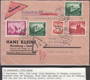 Germany - 5.9.1940 15pf+10 Postal Office on COD cover to Berlin (1766)