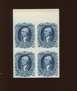 72P3 Washington Plate Proof on India Top Margin Block of 4 Stamps (By 1024) 72