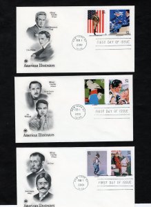 3502a-t American Illustrators, FDC set/20 stamps on 10 covers, PCS