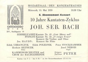 E0061 Austria concert program postal flyer Bach Community Vienna 1959