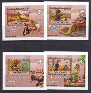 Sao Tome and Principe 2007 Dinosaurs 4 S/Sheets Deluxe Edition MNH